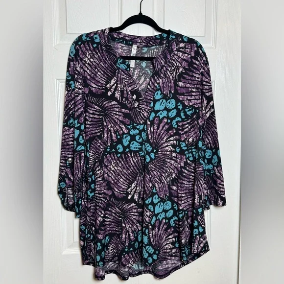 Dear Scarlett Vibrant Purple and Teal Blouse - Picture 1 of 6